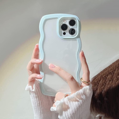 Wave Frame Clear Case for iPhone 14 Plus 6.7 inch Curly Clear Phone Case,Cute Wave Frame Slim Fit Shockproof