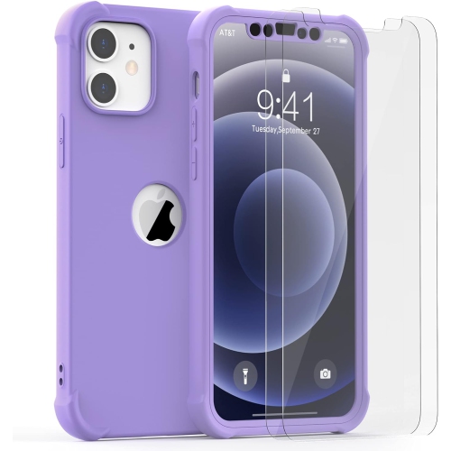 Compatible avec les étuis pour iPhone 12 Mini avec un paquet de 2 protecteurs d'écran en verre trempé, un dos en silicone souple antichoc