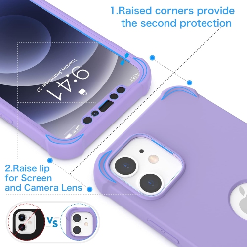 Compatible avec les étuis pour iPhone 12 Mini avec un paquet de 2 protecteurs d'écran en verre trempé, un dos en silicone souple antichoc