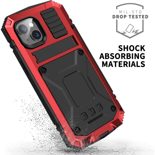 for iPhone 14 Plus 5G Case, Aluminum Metal Gorilla Glass Shockproof Military Heavy Duty Sturdy Protector Cover Hard