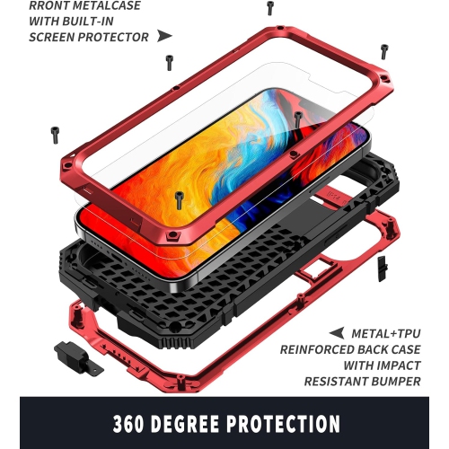 for iPhone 14 Plus 5G Case, Aluminum Metal Gorilla Glass Shockproof Military Heavy Duty Sturdy Protector Cover Hard