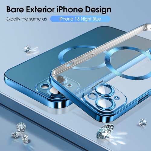 Étui magnétique transparent pour iPhone 13 avec MagSafe [verre de protection pour caméra intégré] [extérieur iPhone original] silicone