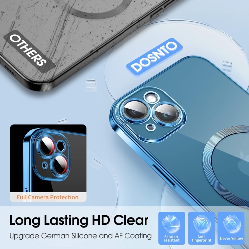 Étui magnétique transparent pour iPhone 13 avec MagSafe [verre de protection pour caméra intégré] [extérieur iPhone original] silicone