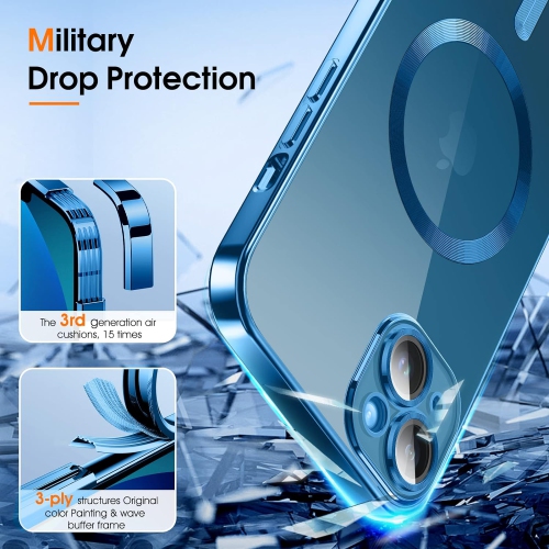 Étui magnétique transparent pour iPhone 13 avec MagSafe [verre de protection pour caméra intégré] [extérieur iPhone original] silicone