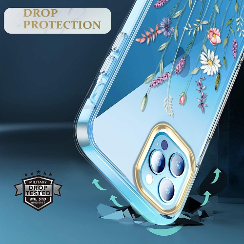 Compatible with iPhone 14 Pro Case with Flowers,for Girly Women,Shockproof Clear Floral Pattern Hard Back Cover