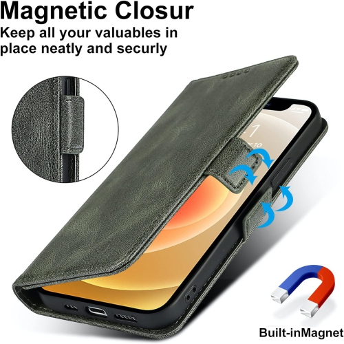 iPhone 12 – Mini étui portefeuille, [blocage RFID] porte-carte de crédit en cuir de qualité supérieure avec béquille magnétique
