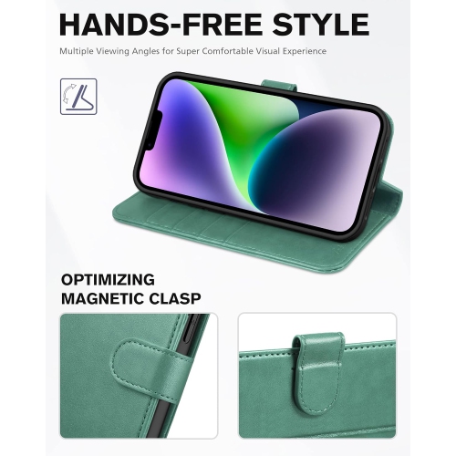 Wallet Case for iPhone 14 Plus 5G, RFID Blocking 4 Card Slot Holder [TPU Interior Protective Case], Magnetic