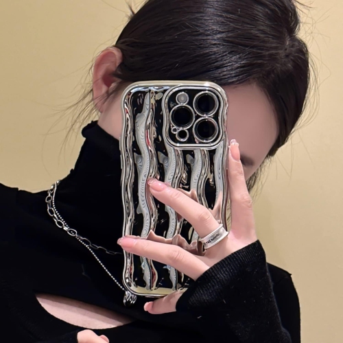 Water Ripple Pattern Curly Phone Case for iPhone 13 Pro Max 6.7 inch, Stylish Wave Frame Soft Case 3D Water