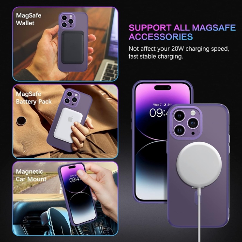 iPhone 14 Pro Case with Invisible Magnetic Stand [Compatible with MagSafe] Frosted Translucent Back Cover Soft