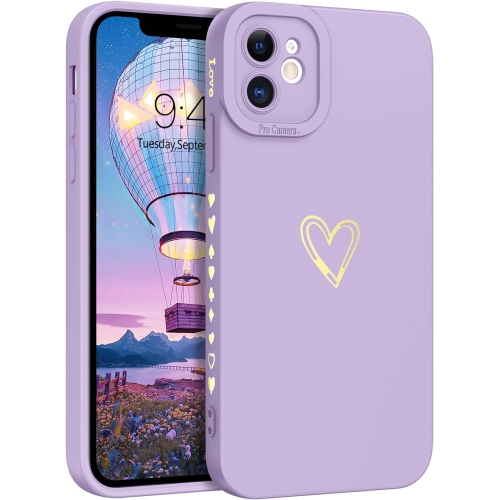GENERIC  Iphone 11 Case, Iphone 11 Phone Case Cute Plated Love Heart Cover for Women Girls Slim Thin Lightweight
