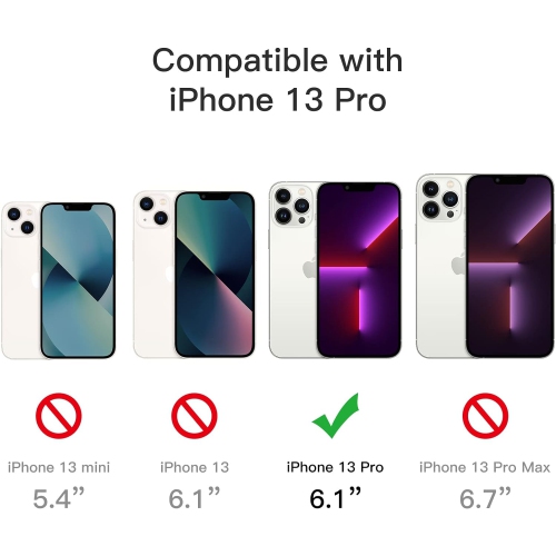 3 in 1 Case for iPhone 13 Pro 6.1-Inch, with 2-Pack Screen Protector and 2-Pack Camera Lens Protector, Full