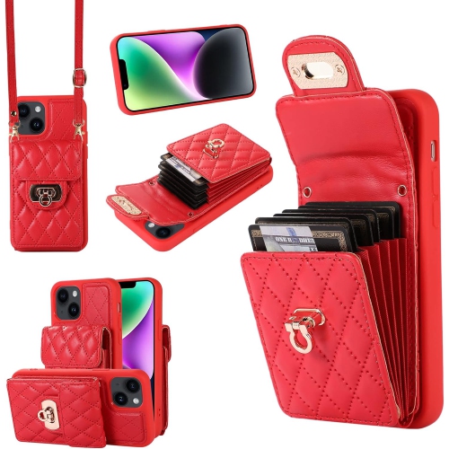 GENERIC  Phone Case for Iphone 14 Plus 6.7 Inch Wallet Cover With Credit Card Holder Crossbody Strap Long Lanyard Leather Cell