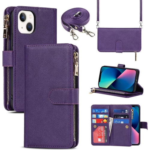 Compatible with iPhone 13 Mini Wallet Case,[9 Card Slots] Removable Adjustable Crossbody Necklace Lanyard