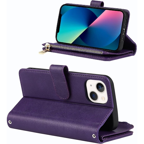 Compatible with iPhone 13 Mini Wallet Case,[9 Card Slots] Removable Adjustable Crossbody Necklace Lanyard
