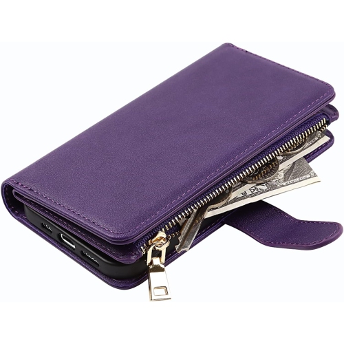 Compatible with iPhone 13 Mini Wallet Case,[9 Card Slots] Removable Adjustable Crossbody Necklace Lanyard