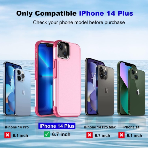 Hualele for iPhone 14 Plus Case with 2 Packs Tempered Glass Screen, 2 Tempered Camera Lens Protector,Shock-Absorption