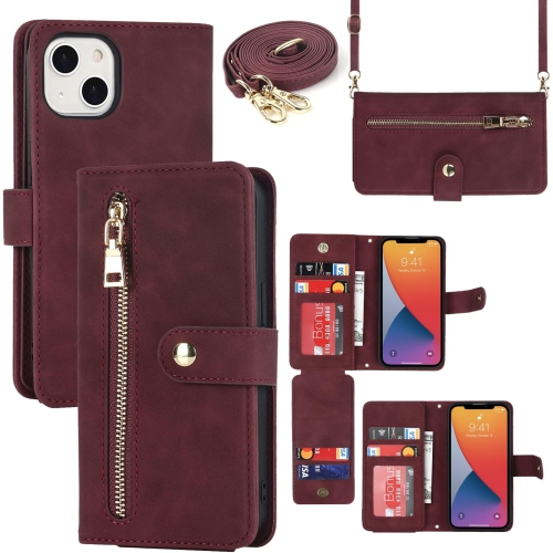 for iPhone 13 Mini Wallet Case with Card Holder, Adjustable Crossbody Lanyard PU Leather Kickstand Card