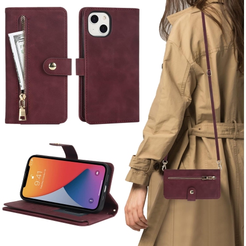 for iPhone 13 Mini Wallet Case with Card Holder, Adjustable Crossbody Lanyard PU Leather Kickstand Card