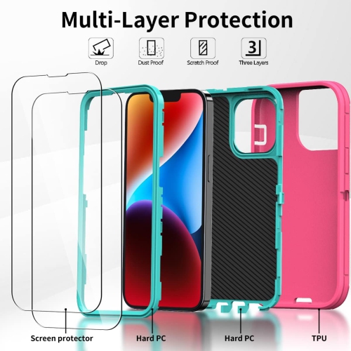 Case for iPhone 14 Case with 2 Screen Protector + 2 Camera Lens Protector, Full Body Heavy Duty Rugged Military Grade