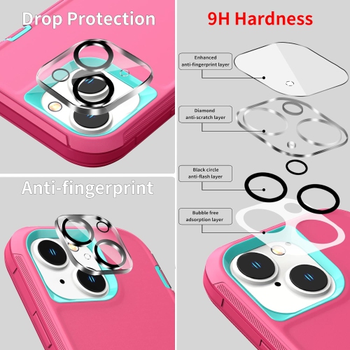 Case for iPhone 14 Case with 2 Screen Protector + 2 Camera Lens Protector, Full Body Heavy Duty Rugged Military Grade