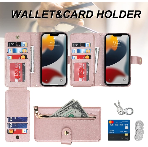 etui iPhone 12 Phone Case with Card Holder,iPhone 12 Pro Wallet case for Women,Flip Zipper Wallet case