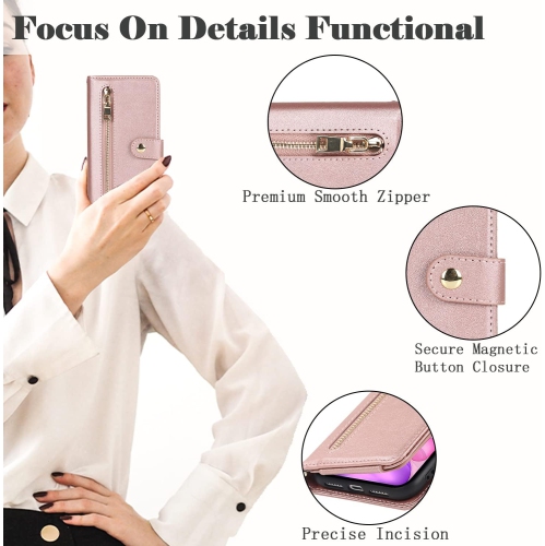 etui iPhone 12 Phone Case with Card Holder,iPhone 12 Pro Wallet case for Women,Flip Zipper Wallet case