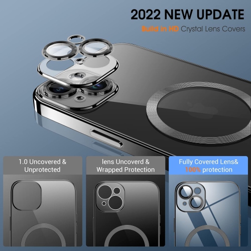 Magnetic Clear for iPhone 14 Plus Case with MagSafe [Integrated Camera Protection Glass] [Bare iPhone Exterior]