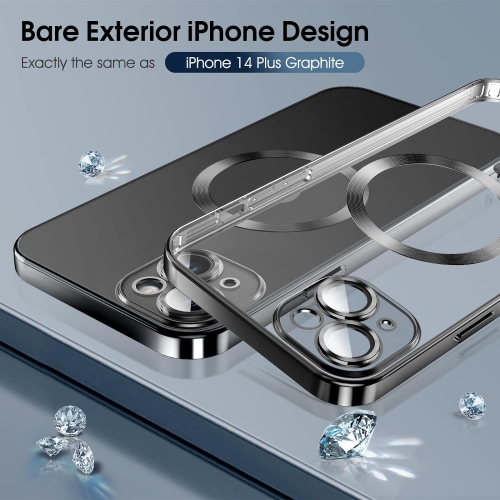 Magnetic Clear for iPhone 14 Plus Case with MagSafe [Integrated Camera Protection Glass] [Bare iPhone Exterior]