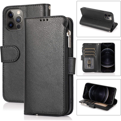 for iPhone 12 Pro Max Case,for iPhone 12promax Case,PU Leather Zip Pocket Wallet Flip Case Magnetic Closure