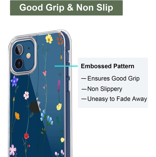 Étui compatible avec l’étui pour iPhone 12 mini transparent avec motif de fleur mince protecteur mince en TPUR souple à motifs en relief