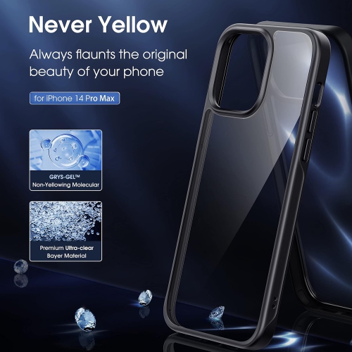 Crystal Clear for iPhone 14 Pro Case [Never Yellowing] [Military Grade Drop Protection] Shockproof Protective