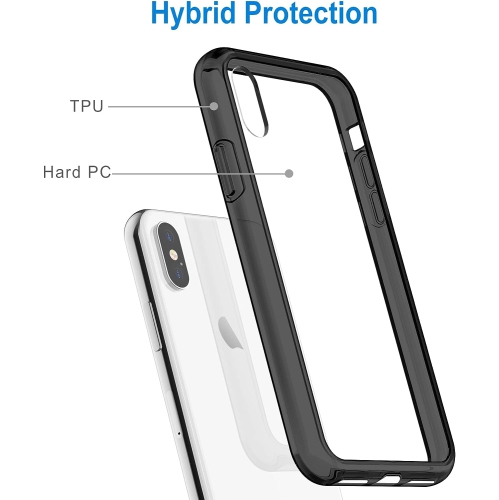Case for iPhone Xs and iPhone X, Shock-Absorption Bumper Cover, Anti-Scratch Clear Back, Black