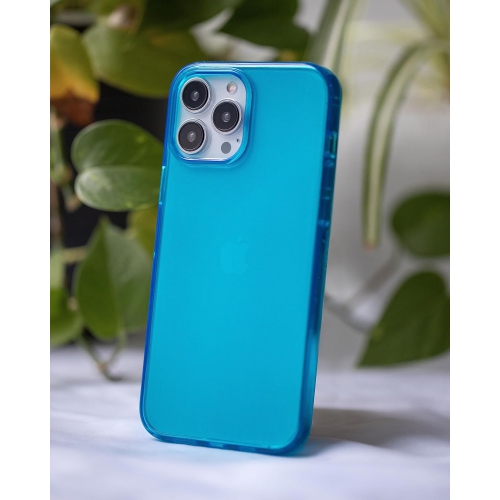 - iPhone 14 Pro Neon Blue Clear Protective Case, TPU and Polycarbonate Shock-Absorbing Bright Cover - Crack