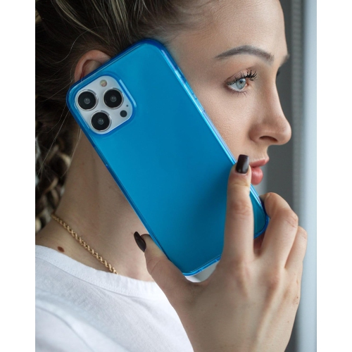 - iPhone 14 Pro Neon Blue Clear Protective Case, TPU and Polycarbonate Shock-Absorbing Bright Cover - Crack