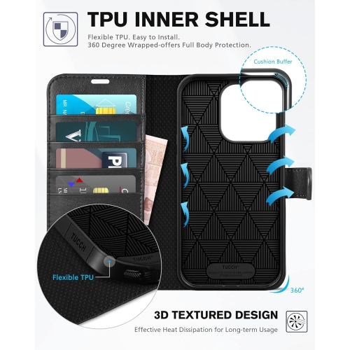 Case for iPhone 14 Pro Wallet Case 5G, [RFID Blocking] 4 Card Holder Stand [Shockproof TPU Interior Case] PU