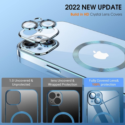 Magnetic Clear for iPhone 14 Case with MagSafe [Integrated Camera Protection Glass] [Original iPhone Exterior] Silicone