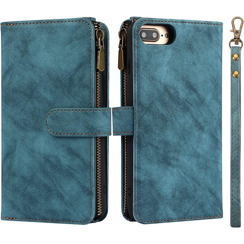 for iPhone 7 Plus/8 Plus Wallet Case,2 in 1 Detachable Flip Wallet Case with Zipper [Premium Leather][6 Card