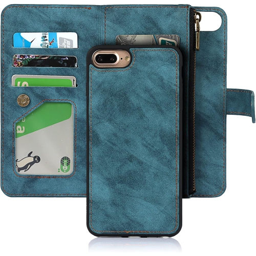 for iPhone 7 Plus/8 Plus Wallet Case,2 in 1 Detachable Flip Wallet Case with Zipper [Premium Leather][6 Card