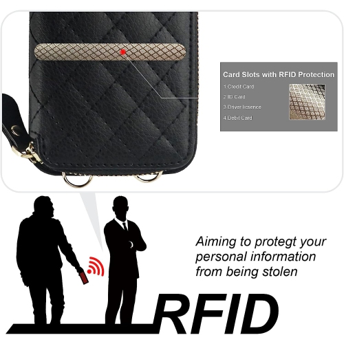 Crossbody Wallet Case for iPhone 14 Pro Max, RFID Blocking PU Leather Zipper Handbag Purse Flip Cover,