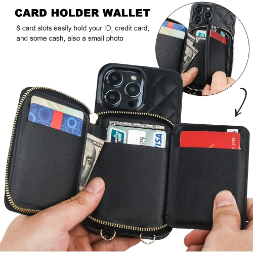 Crossbody Wallet Case for iPhone 14 Pro Max, RFID Blocking PU Leather Zipper Handbag Purse Flip Cover,