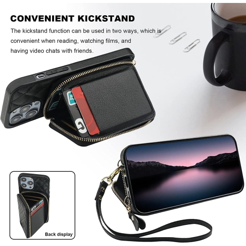 Crossbody Wallet Case for iPhone 14 Pro Max, RFID Blocking PU Leather Zipper Handbag Purse Flip Cover,