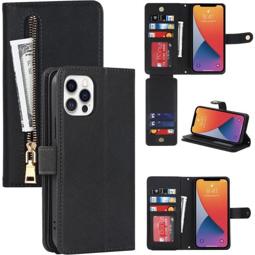 GENERIC  Etui Iphone 12 Pro Max Phone Case With Card Holder, Iphone 12 Pro Max Wallet Case for Women, Flip Zipper Wallet