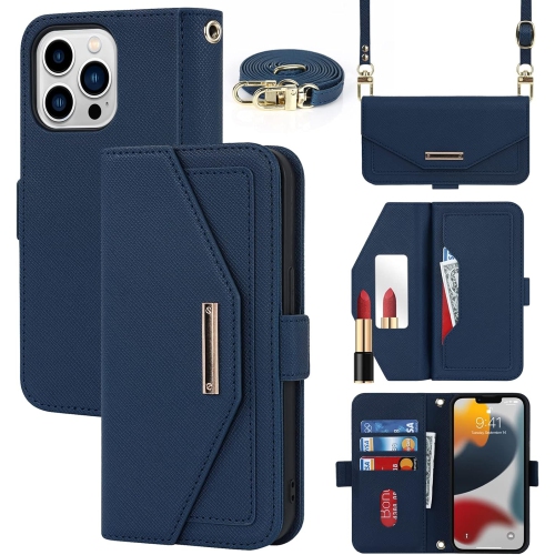 Étui-portefeuille à bandoulière pour iPhone 13 Pro Max avec dragonne ajustable porte-carte de crédit de 6,7 po, cuir pu
