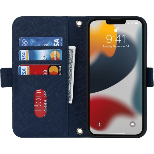 Étui-portefeuille à bandoulière pour iPhone 13 Pro Max avec dragonne ajustable porte-carte de crédit de 6,7 po, cuir pu