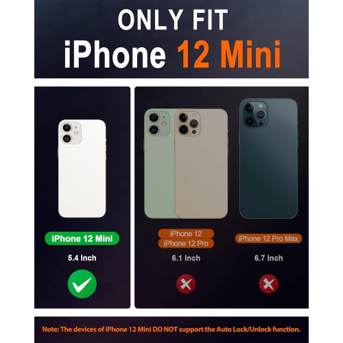 iPhone 12 Mini Case, iPhone 12 Mini Genuine Leather Wallet Case, Credit Card Holder RFID Protective + Viewing