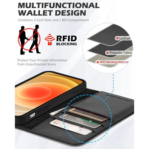 iPhone 12 Mini Case, iPhone 12 Mini Genuine Leather Wallet Case, Credit Card Holder RFID Protective + Viewing