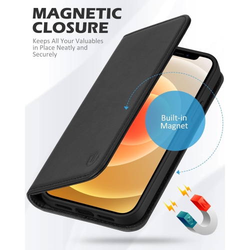 iPhone 12 Mini Case, iPhone 12 Mini Genuine Leather Wallet Case, Credit Card Holder RFID Protective + Viewing