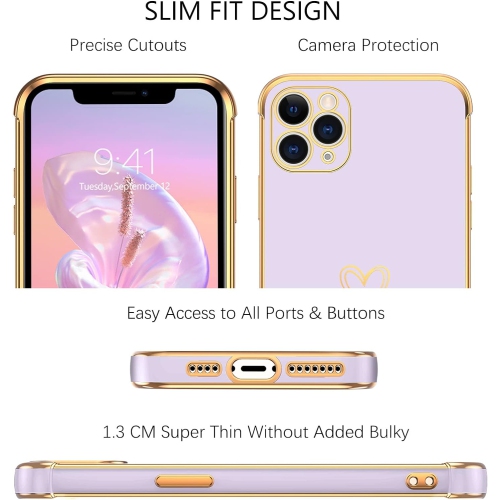 iPhone 11 Pro Max Case Cute Heart Pattern Soft TPU Plating Cover for Women Girls with Camera Protection & 4