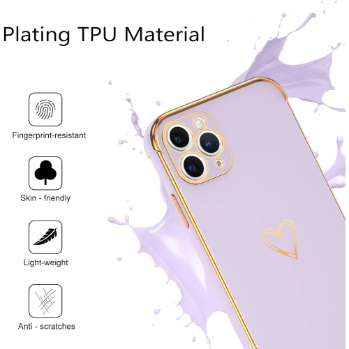 iPhone 11 Pro Max Case Cute Heart Pattern Soft TPU Plating Cover for Women Girls with Camera Protection & 4