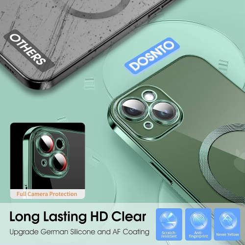 Étui magnétique transparent pour iPhone 13 avec MagSafe [verre de protection pour caméra intégré] [extérieur iPhone original] silicone